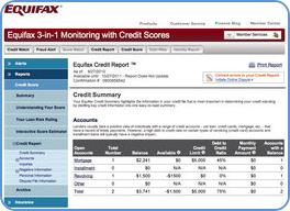 Equifax credit report sample page