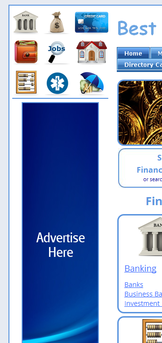 Left-sided vertical blue advertisement